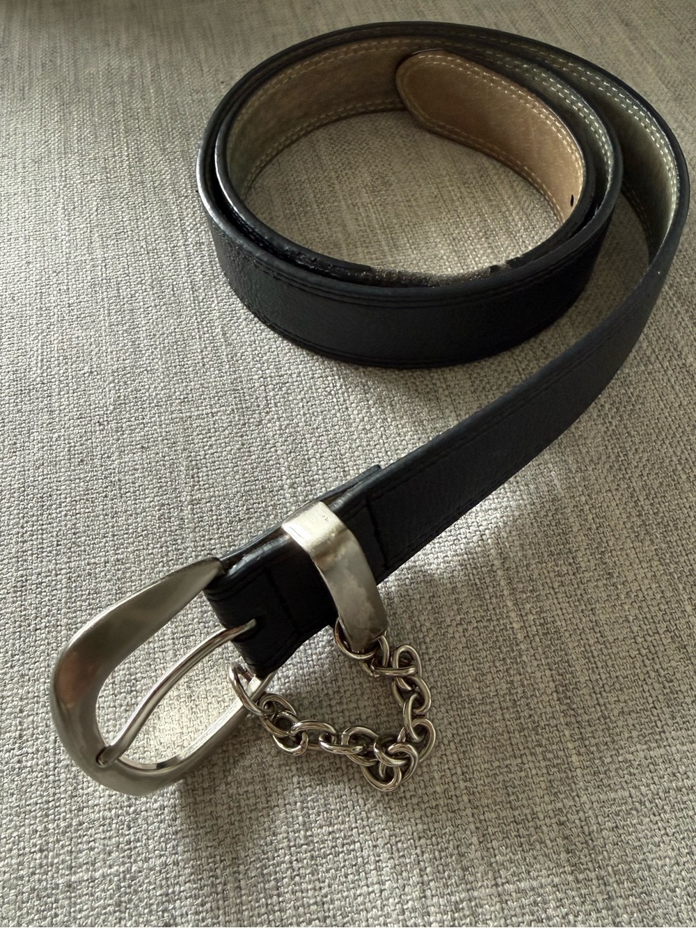 Black belt with silver hardware and chain